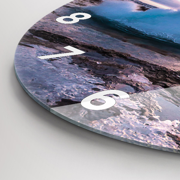 Round glass wall clock Geyser on the island of Iceland