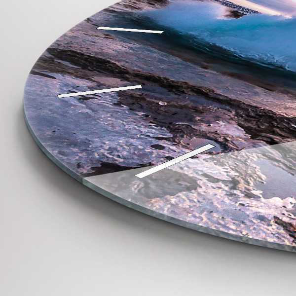 Round glass wall clock Geyser on the island of Iceland