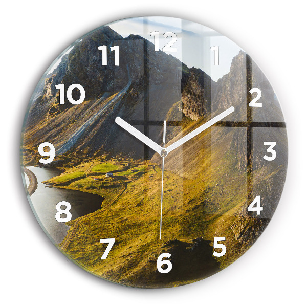 Round glass wall clock Road in Iceland