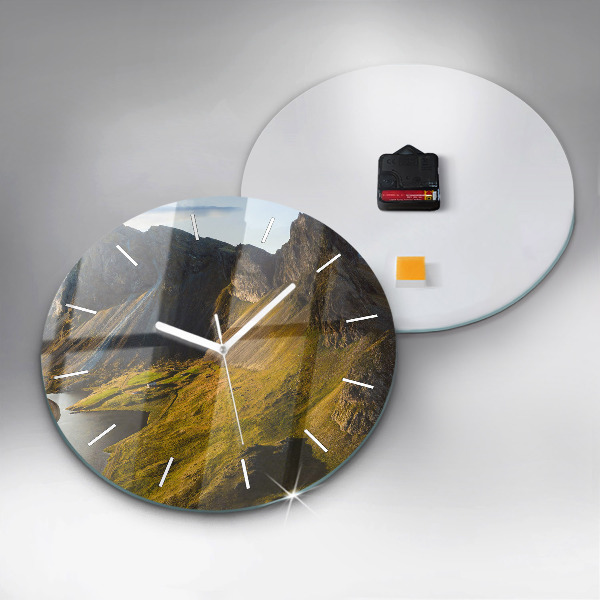 Round glass wall clock Road in Iceland