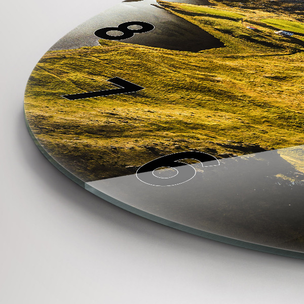 Round glass wall clock Road in Iceland