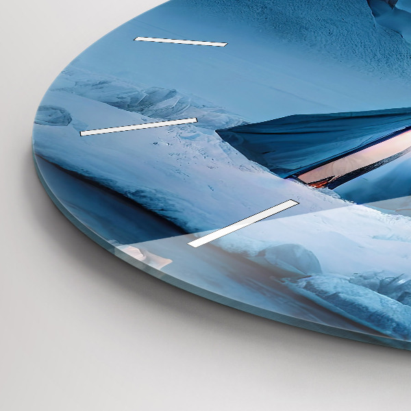 Round glass wall clock Tent in the mountains of Iceland