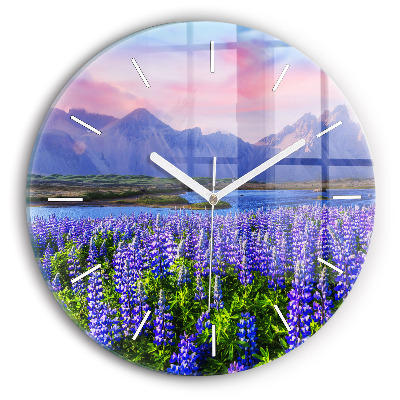 Round glass wall clock Mountain view Iceland