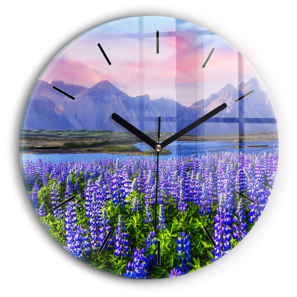 Round glass wall clock Mountain view Iceland