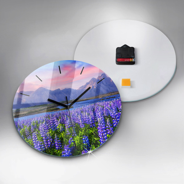 Round glass wall clock Mountain view Iceland