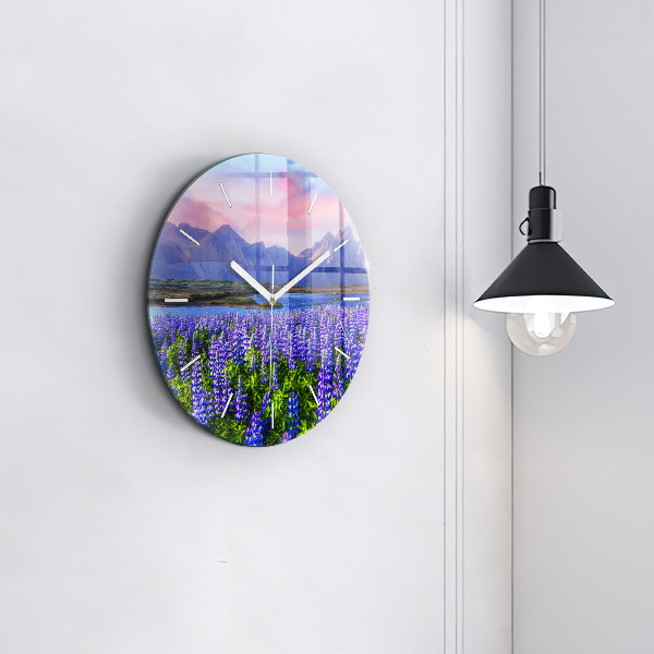 Round glass wall clock Mountain view Iceland