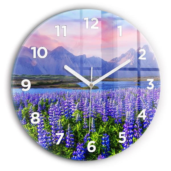Round glass wall clock Mountain view Iceland