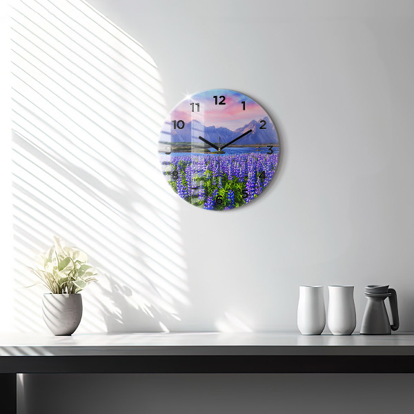 Round glass wall clock Mountain view Iceland