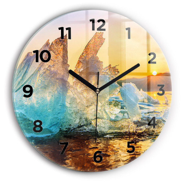 Round glass wall clock Iceberg and sunrise