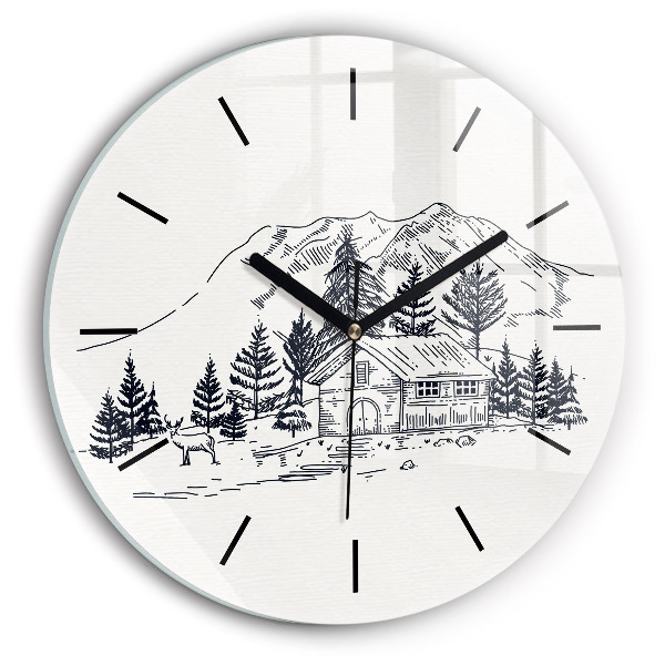Round glass wall clock Cartoon town