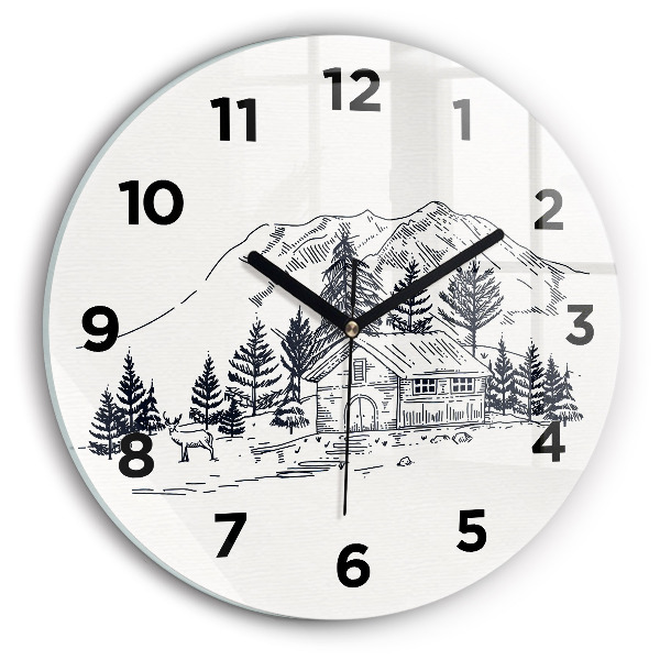 Round glass wall clock Cartoon town