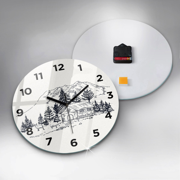 Round glass wall clock Cartoon town