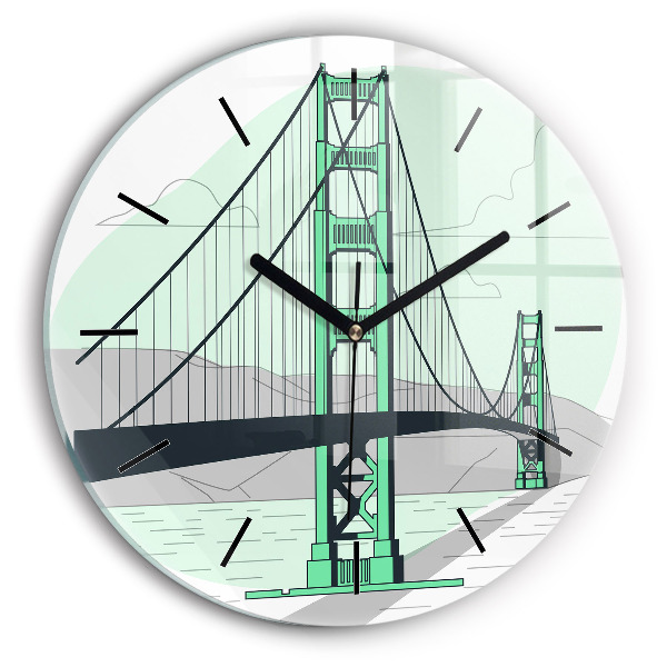 Round glass wall clock Green Bridge