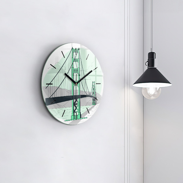 Round glass wall clock Green Bridge