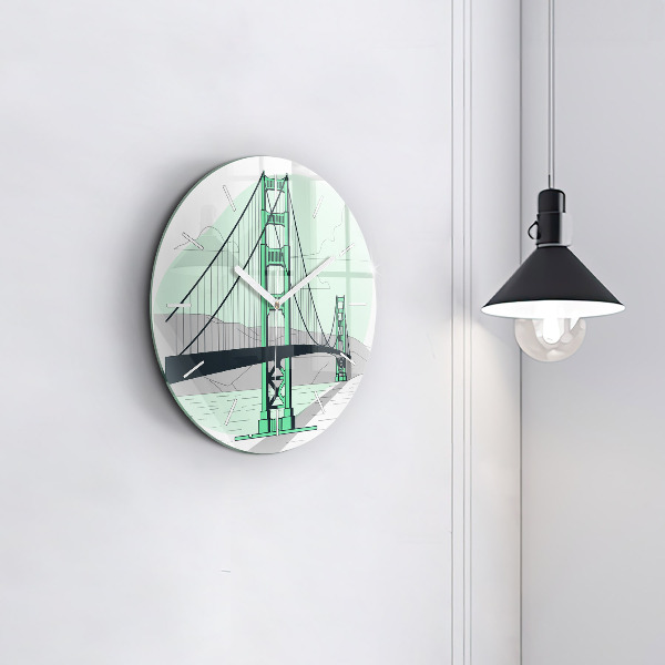 Round glass wall clock Green Bridge