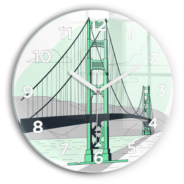 Round glass wall clock Green Bridge