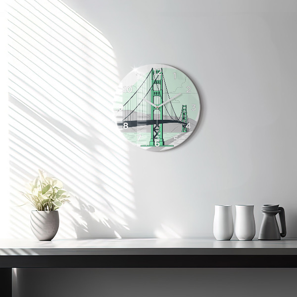 Round glass wall clock Green Bridge