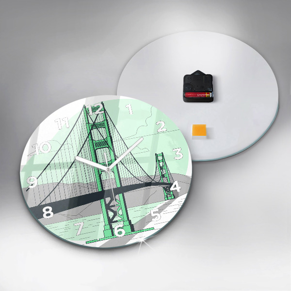 Round glass wall clock Green Bridge