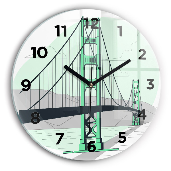 Round glass wall clock Green Bridge