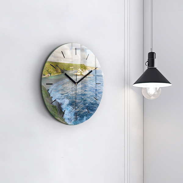 Round glass wall clock Ocean Coast