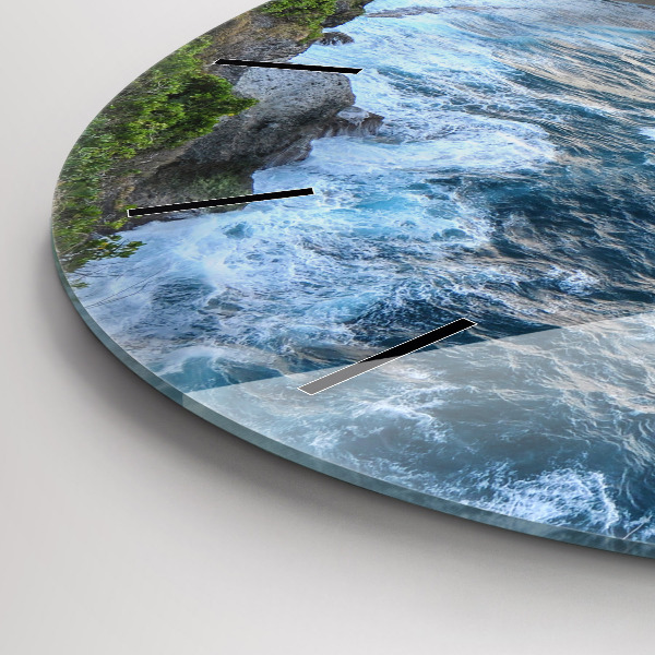 Round glass wall clock Ocean Coast