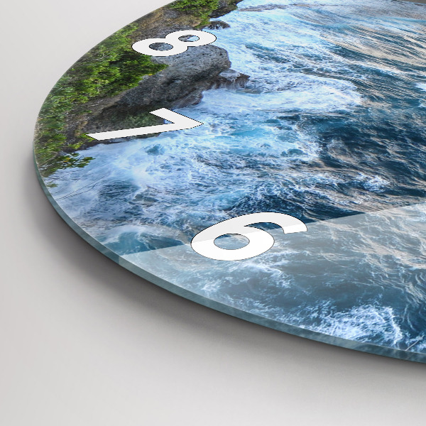Round glass wall clock Ocean Coast