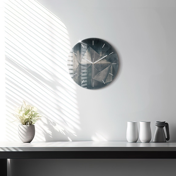 Round glass wall clock Metal abstract triangles