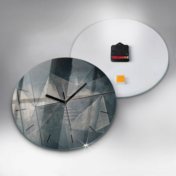 Round glass wall clock Metal abstract triangles