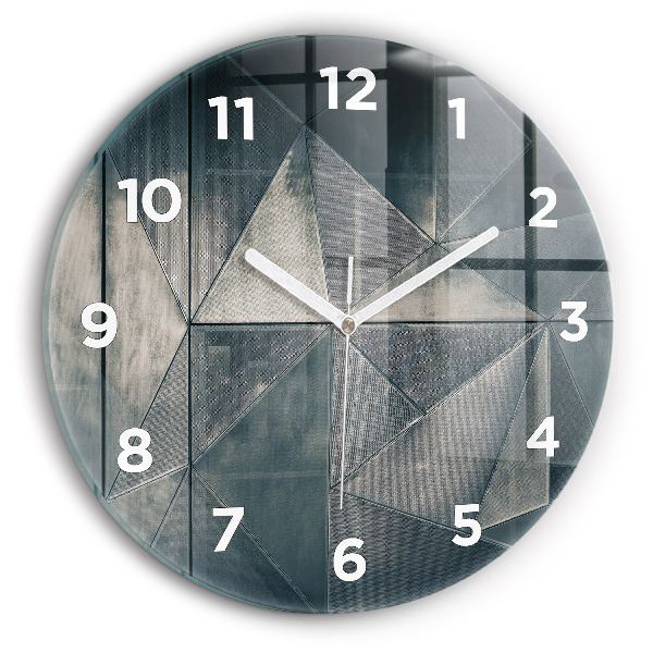 Round glass wall clock Metal abstract triangles