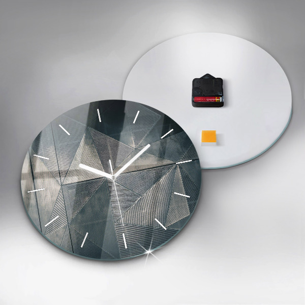 Round glass wall clock Metal abstract triangles