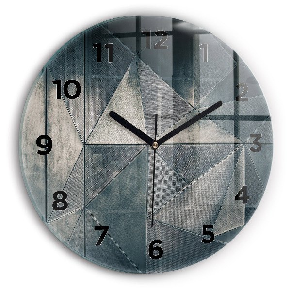 Round glass wall clock Metal abstract triangles