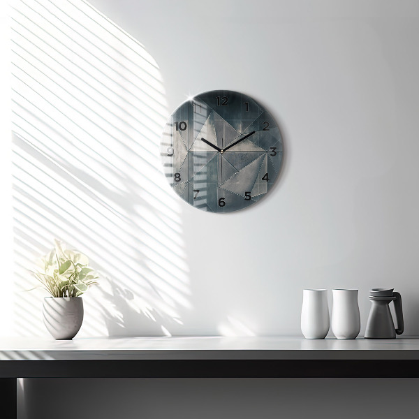 Round glass wall clock Metal abstract triangles