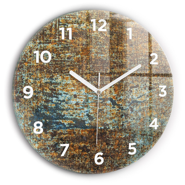 Round glass wall clock Old Metal Texture