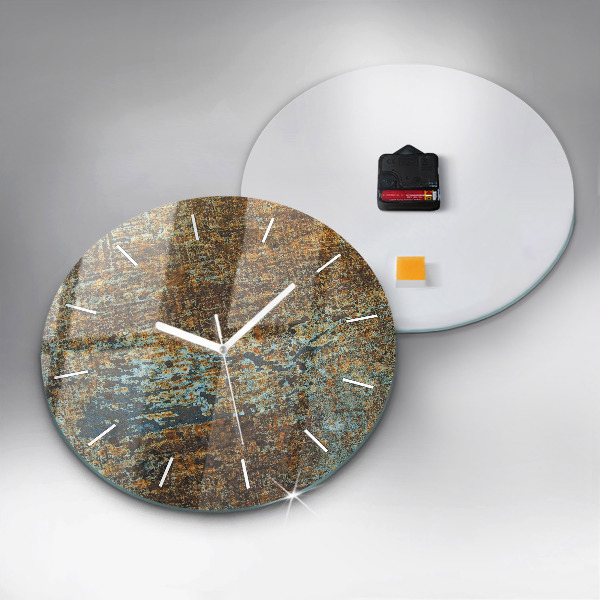 Round glass wall clock Old Metal Texture