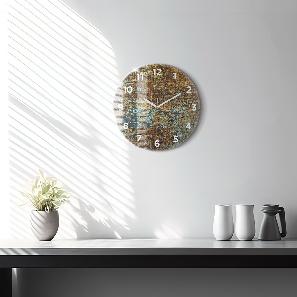 Round glass wall clock Old Metal Texture