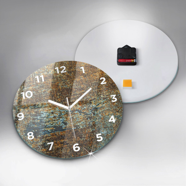 Round glass wall clock Old Metal Texture