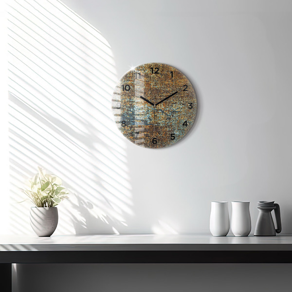 Round glass wall clock Old Metal Texture
