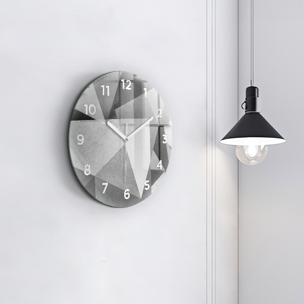 Round glass wall clock Gray Geometric Abstraction