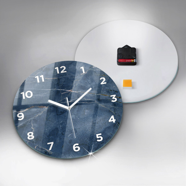 Round glass wall clock Blue marble texture
