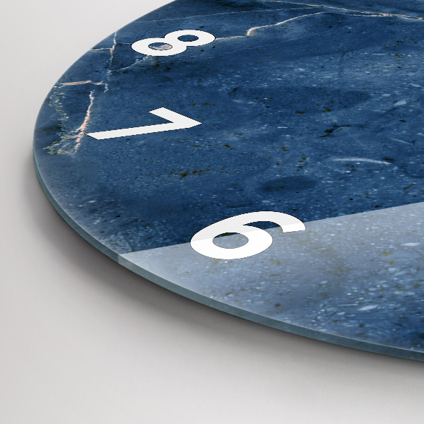 Round glass wall clock Blue marble texture