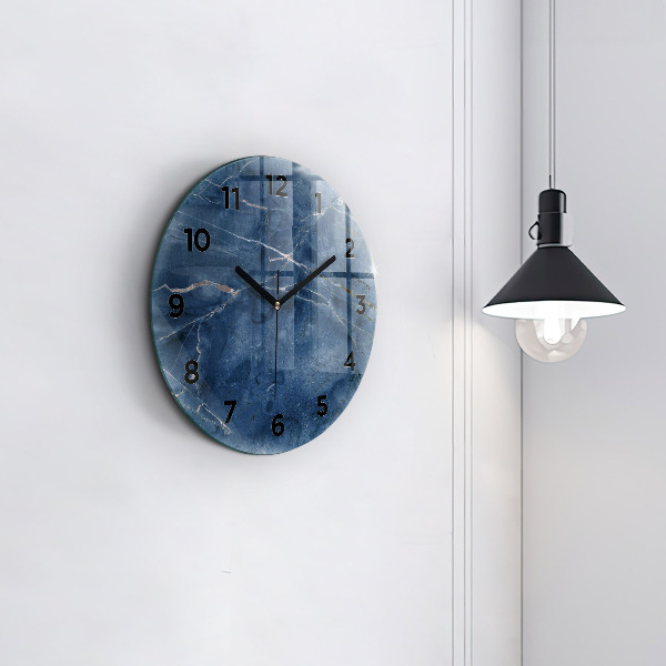 Round glass wall clock Blue marble texture