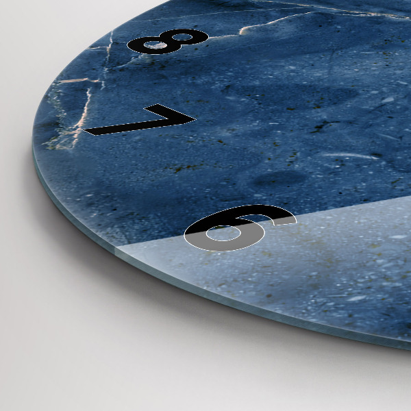 Round glass wall clock Blue marble texture