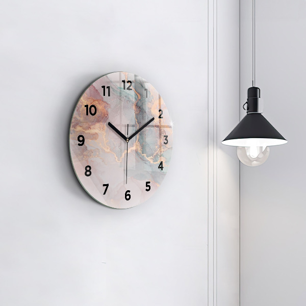 Round glass wall clock Marble texture