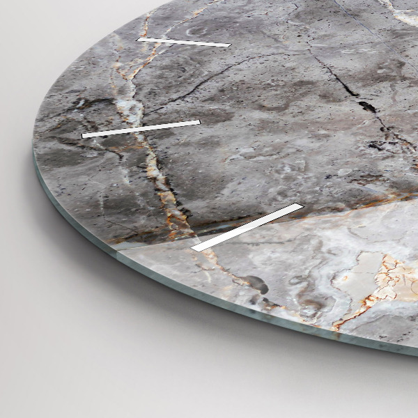 Round glass wall clock Gray granite marble