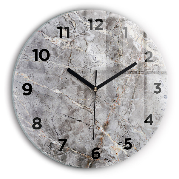 Round glass wall clock Gray granite marble