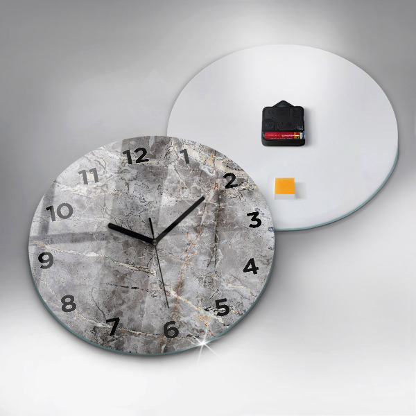Round glass wall clock Gray granite marble