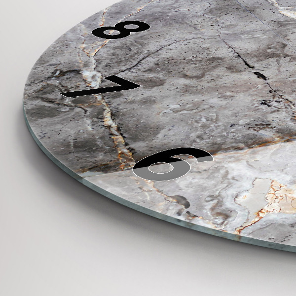 Round glass wall clock Gray granite marble