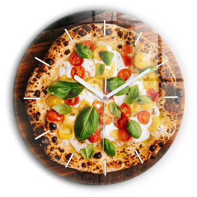 Round glass wall clock Italian pizza
