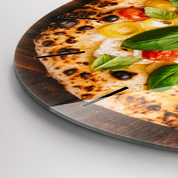 Round glass wall clock Italian pizza