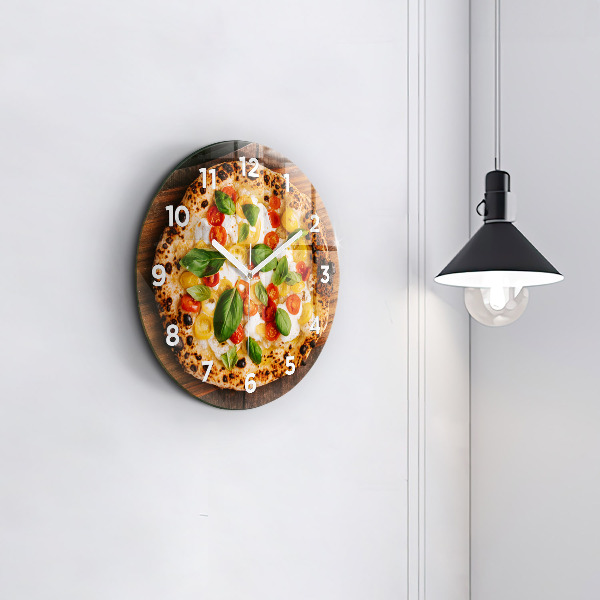 Round glass wall clock Italian pizza